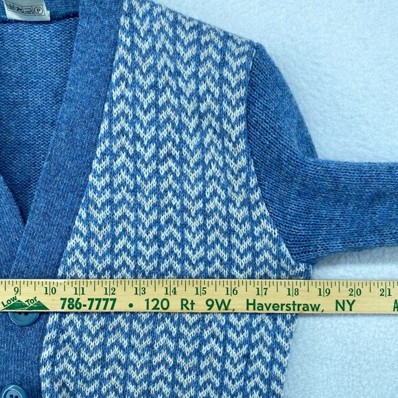 DACRON Sweater Womens M Cardigan Shetland Chevron Button Front Blue ENGLAND Vtg - Picture 8 of 11